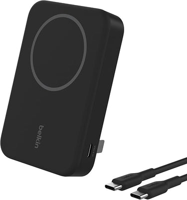 Belkin BoostCharge Pro batería externa inalámbrica de 10 000 mAh con Qi2, cargador portátil compatible con MagSafe + soporte caballete, iPhone 16, 16 Plus, 16 Pro, 16 Pro Max, iPhone 15 y otros, negro